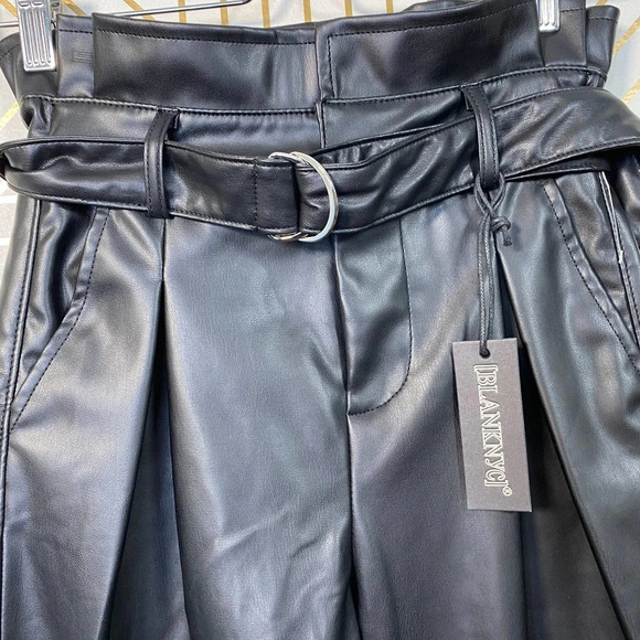 BLANKNYC Belted Paperbag Waist Vegan Leather Pants - Picture 4 of 13